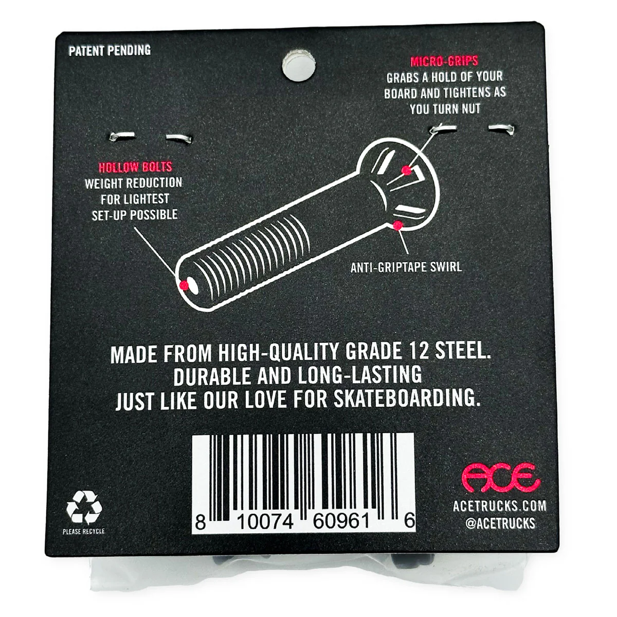 Ace AF1 Hollow Bolts W/ Grippers Allen Hardware - 1.25" - Image 2