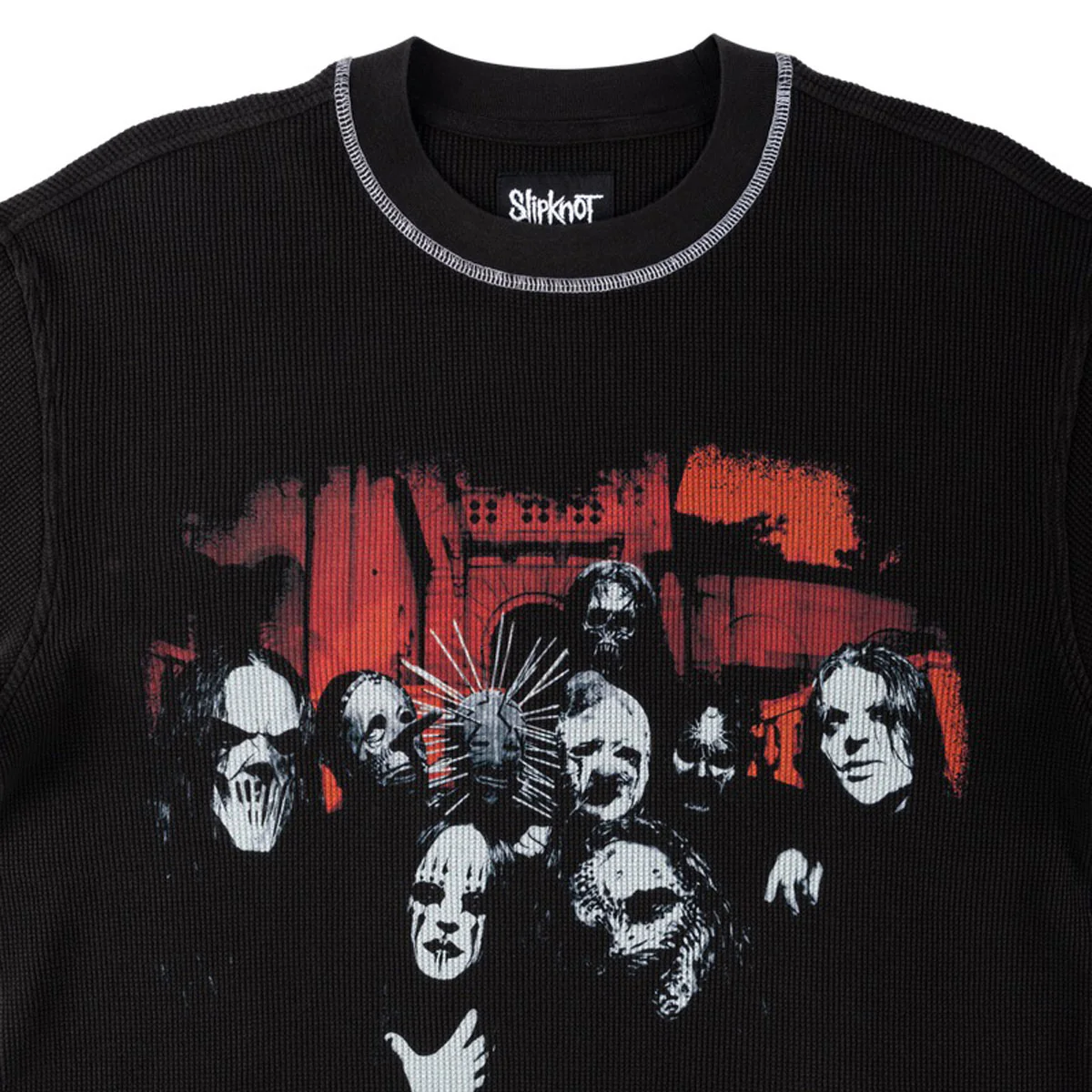 Welcome x Slipknot Masks Contrast Stitch Long Sleeve Thermal Shirt - Black/White - Image 3